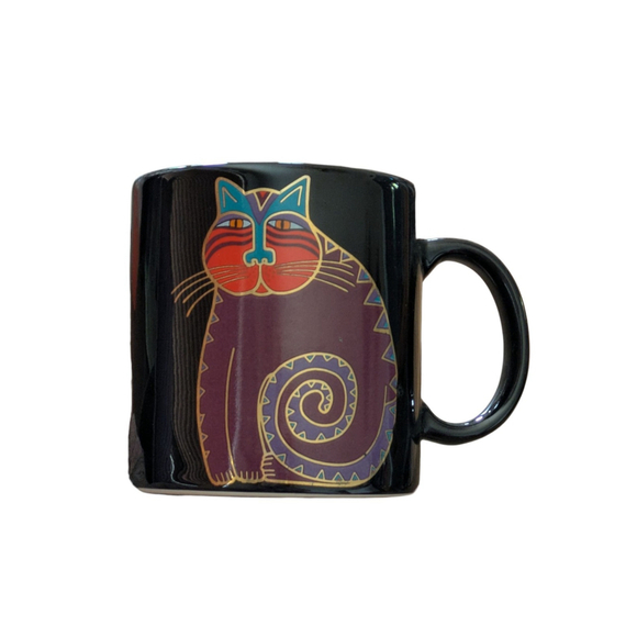 Laurel Burch Mythical Cat Purple Teal Red Black Ceramic Coffee Mug 12 oz Cup - Picture 1 of 5